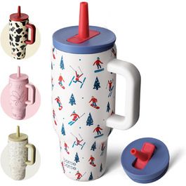 Термокружка-пляшка 900 мл з нержавіючої сталі з ручкою та трубочкою – BPA-free, з подвійними стінками, не протікає – для подорожей, офісу, університету, спорту та як подарунок. Підходить для катання на лижах.