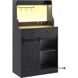 Чорний буфет-шафа з LED-підсвіткою, великою шухлядою та регульованими полицями для кухні, вітальні, їдальні