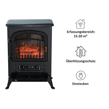 Електрокамін з підігрівом, електричний камін з LED-ефектом полум'я, декоративний камін потужністю 1000/2000 Вт, електрична імітація вогню з захистом від перегріву, камін-піч, чорного кольору.