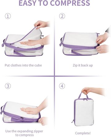 Набір компресійних органайзерів для валізи та рюкзака ECOHUB, 6 предметів, ультралегкі дорожні пакувальні куби з сітчастої тканини (Фіолетовий)