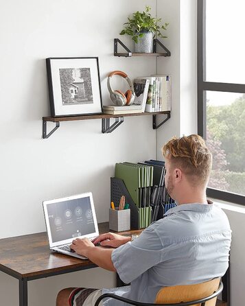 Настінна полиця VASAGLE, 6 шт. у наборі, 30/35/40 см, вінтажний коричневий + матовий чорний, для вітальні, кухні, кабінету, ванної кімнати