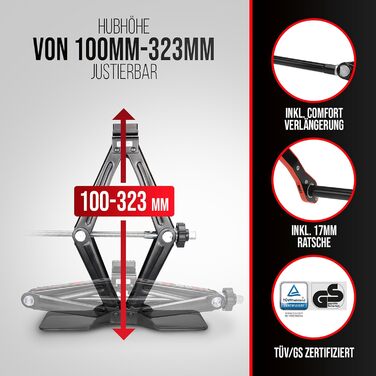 Гідравлічний домкрат Heyner 2т з чохлом, 17мм тріскачкою, гумовою накладкою, висота підйому 98-442мм. Автомобільний домкрат-ножиці, сертифікат TÜV/GS