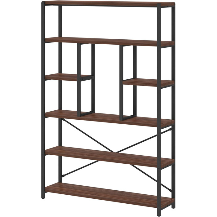 Стелаж LVB з 6 полицями для вітальні, офісу, кухні. Стелаж-стінка з дерева, горіх, 180 см