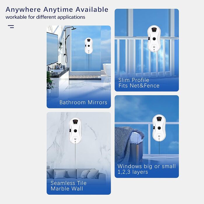 Робот для миття вікон 5600Pa з автоматичним подачею води, для внутрішніх та зовнішніх вікон, з інтелектуальною системою розпізнавання країв, 10 шматків мікрофібри