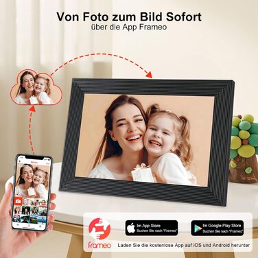 Frameo Цифровий фоторамка 10.1 дюйма з Wi-Fi, HD сенсорний екран, 16GB пам'ять, автоматичне обертання, віддалене завантаження фото та відео, настінний монтаж (чорний)