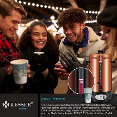 KESSER® Глювайновий котел 8л з нержавіючої сталі, 10 склянок, термостат, автомат для глінтвейну, гарячих напоїв, чайник, дозатор гарячої води, автоклав, індикатор рівня, кран, сріблястий