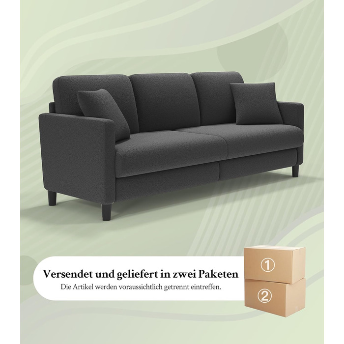 Двомісний диванчик, компактний диван для підліткової кімнати, зручний невеликий диван, легка збірка без інструментів, дивани з масиву дерева, невеликий диван для вітальні (сірий, 211 см)