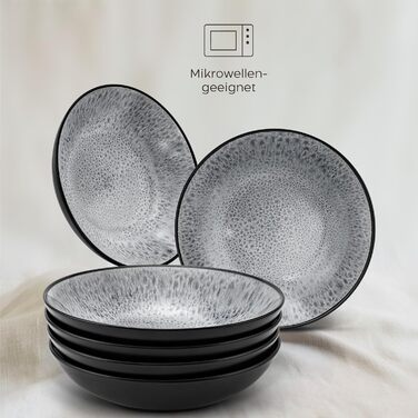 Набір посуду Twinzee Steingut 24 шт. для 6 осіб: тарілки та миски - серія Riviera (Perla, глибокі тарілки (x6))