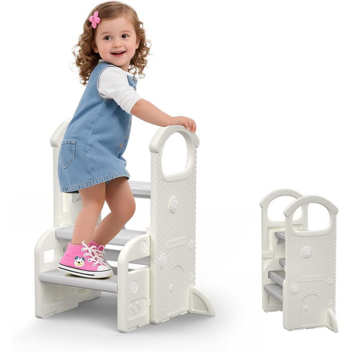 Дитячий тривалий стільчик Hoopyosms з регулюванням висоти, складний, з поручнями, антиковзкий, для ванної та кухні, сірий