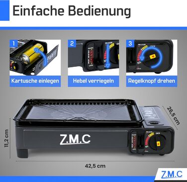 Z.M.C. 2-в-1 газовий набір для кемпінгу: плита та гриль з аксесуарами та кейсом. Газовий гриль та плита з пьезозапалюванням, 2.2kW, LPG-підключення