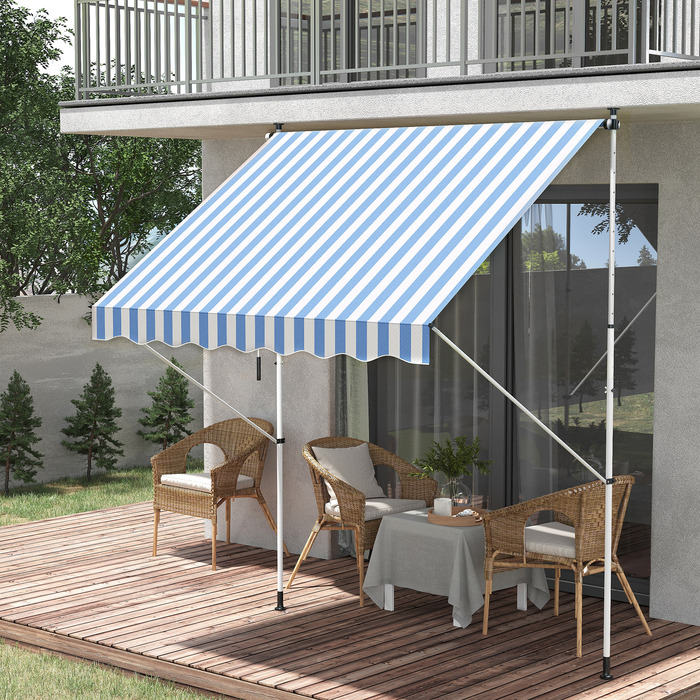 Outsunny Folding Arm Тент Clamp Тент регульований по висоті 200x150 см синій/білий алюміній для патіо та балкона