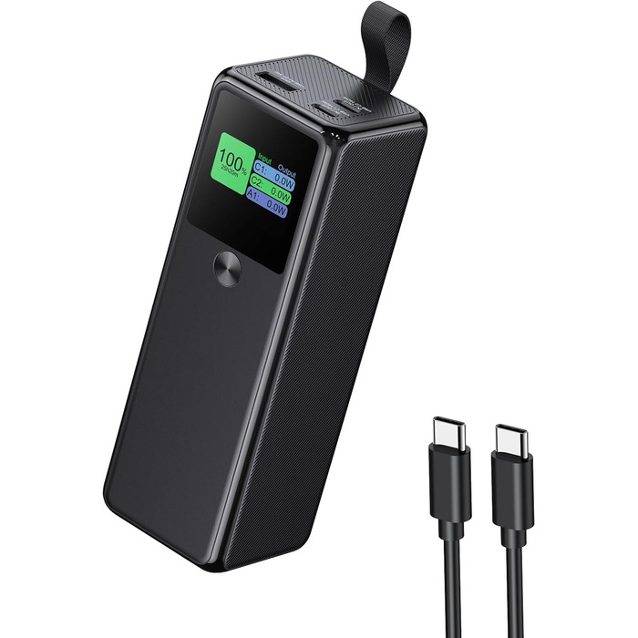Power Bank VAFOTON 27000mAh 140W з 3 портами, цифровим дисплеєм та USB-C кабелем (Чорний)