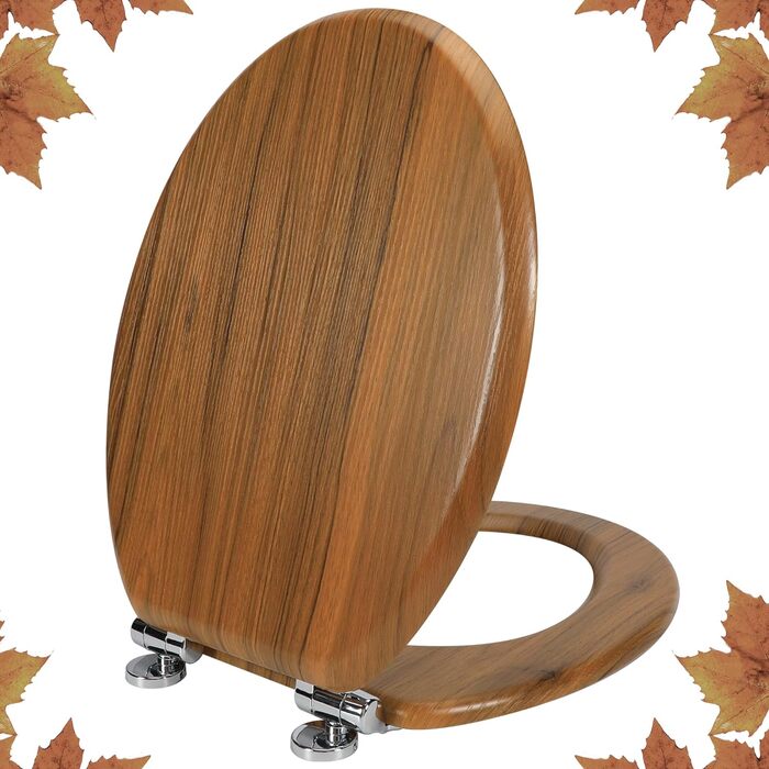 Сидіння для унітазу Angel Shield з дерева, з механізмом плавного закриття, з швидкознімною застібкою, регульовані петлі, 45 x 37 x 5,2 см (Soft Close, коричневе дерево)