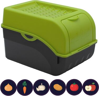 ARTECSIS Коробка для зберігання картоплі, білий колір, набір 2 шт. | Коробка для овочів та картоплі з кришкою, об'єм ~4 кг + наклейки з назвами овочів