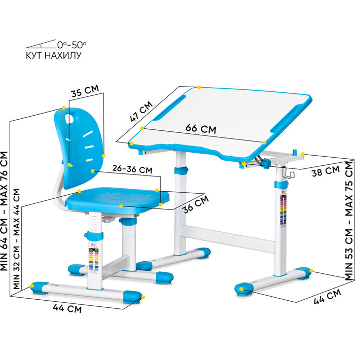 Комплект Evo-kids (стіл+стіл) Evo-07 Ergo Blue (арт. Evo-07 Ergo BL)