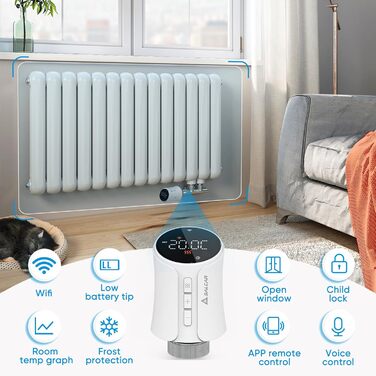 Розумний термостат для радіатора Salcar WiFi, сумісний з Alexa та Google Home, програмований, Tuya Smart, без шлюзу