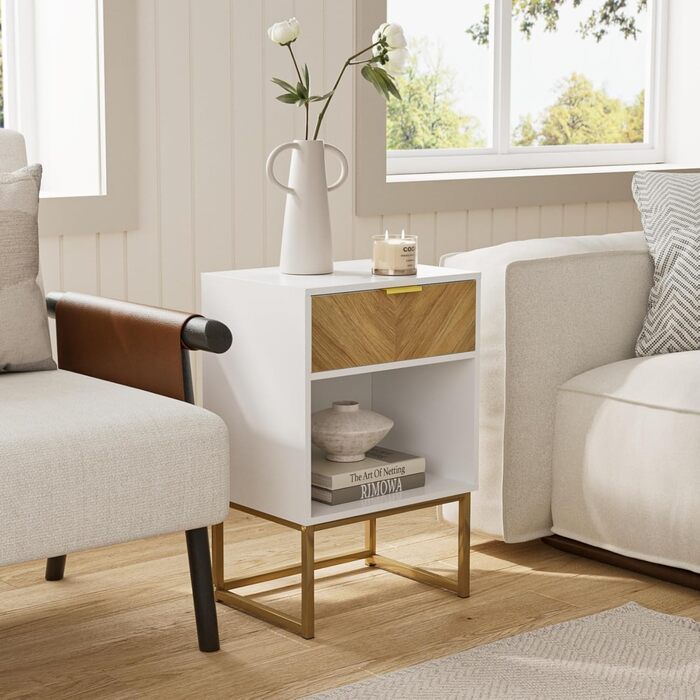 Приліжкові столики з відкритою полицею, білий, 40 x 30 x 60 см