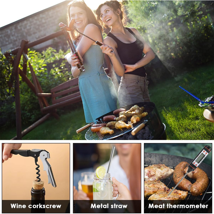 Набір гриля з нержавіючої сталі на 38 предметів, кейс для гриля, подарунок для чоловіків, повний набір інструментів для барбекю, високоякісний набір для гриля для відпочинку на відкритому повітрі