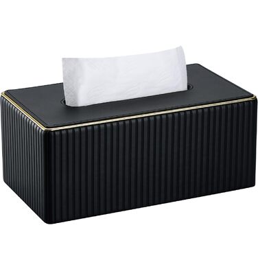 KINGFOM Склянка для серветок з золотим оздобленням, шкіра PU, чорна, прямокутна | Склянка для серветок у вітальню, ванну кімнату, офіс