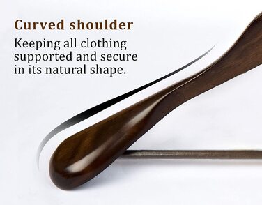 10 дерев'яних вішалок для костюмів з широкими плечима – протиковзні, 360° обертання, для сорочок, пальто, курток, штанів (волоський горіх, високоякісне дерево)