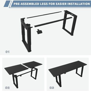 Стіл JUMMICO 180x80см, 4 ніжки, 2 мотори, стійкий, ергономічний, чорний