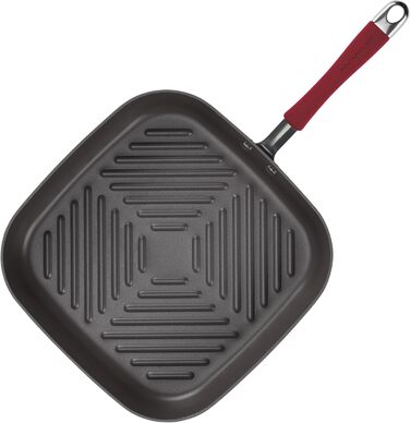 Сковорода-гриль Rachael Ray Cucina, квадратна, 28 см, з антипригарним покриттям, сіра з червоними ручками