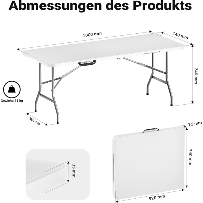 Складаний кемпінговий стіл Wiltec 122x60x75 см, стіл для пікніка, саду та виїзних заходів з ручкою для перенесення