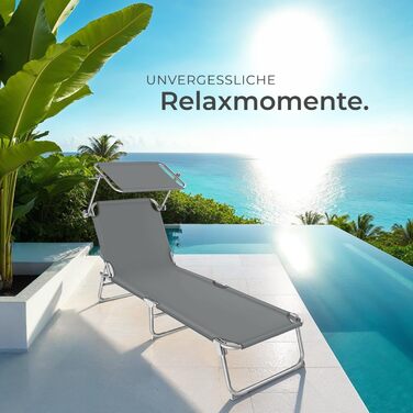 Шезлонг для саду Tectake з сонцезахистом, розкладний, для балкона/тераси, з регульованою спинкою, пляжний, до 110 кг - сірий