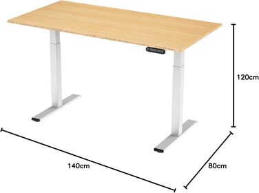 Регульований за висотою стіл-рама, електричний - рама столу з безступеневим регулюванням, 3 пам'яті, комп'ютерний стіл з 2 моторами (160 x 80 см, білий + бамбук)