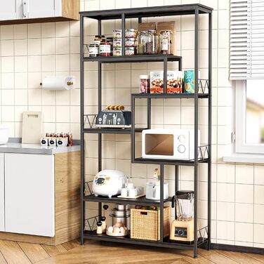 Стильна полиця Bealife для книг, 5 ярусів, чорна, 98 x 30 x 180 см. Відкрита полиця для вітальні, офісу, робочого кабінету, в стилі індустріальний дизайн