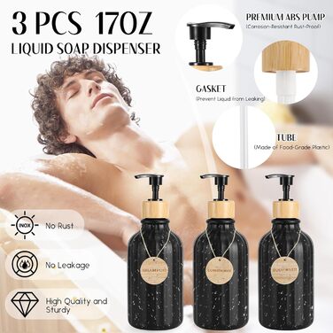 Набір для ванної кімнати 17 предметів: аксесуари для ванної, сміттєвий бак, дозатори мила, тримач для зубних щіток, 6 дерев'яних гачків, аксесуари для кухні та ванної (Чорний, Комплект для ванної + штора для душу + килимок для ванної + рушник для ванної)