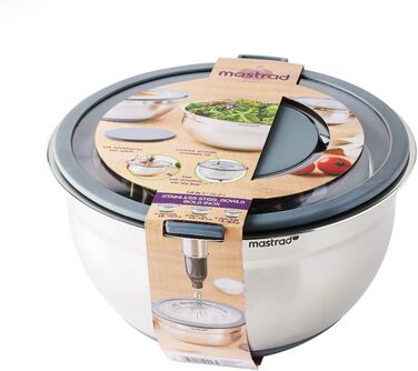 Нержавіюча чаша Mastrad для змішування, випікання та зберігання продуктів з прозорим кришкою та ручками (24 см)