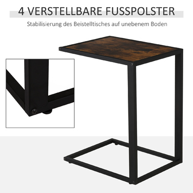 Журнальний столик HOMCOM C-Shape Журнальний столик Стіл Металевий МДФ Rustic-Brown 40,6 x 50,8 x 64,2 см для вітальні