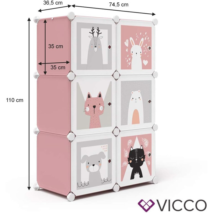 Полиця дитяча Vicco Andy, рожева, 145 х 110 см 6 відділень (кіт) Рожева 6 відділень - Кішка