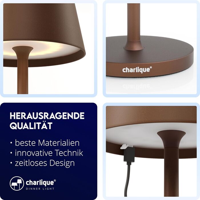 LED-лампа настільна бездротова (2 шт) - світло для вечері біле 38 см - преміум акумуляторна лампа з USB, тепле світло, для дому та вулиці. Білий (коричневий, 1 шт)