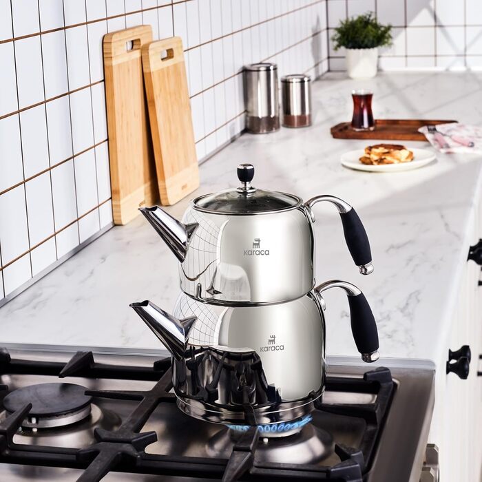 Набір для заварювання чаю Karaca Mira: турка, чайник 1л, чайник 2л з нержавіючої сталі, для індукційних плит, миється в посудомийній машині