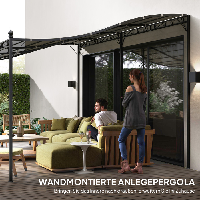 Альтанка Outsunny Extension Pergola з дахом, водовідштовхувальний навіс для альтанки, окремо стояча садова альтанка Патіо Навіс для альтанки Захист від сонця для саду патіо приблизно 3x5x2,5 м Темно-сірий | Аосом