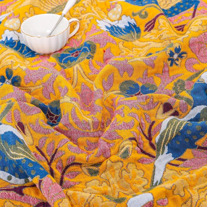 Плед Boho з 100% бавовни, стиль кантрі, 150х200 см (Птахи та квіти)