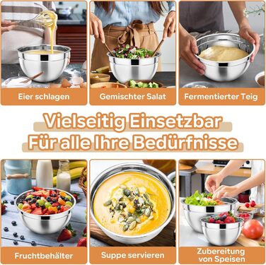 Набір мисок HaWare 7 шт. з нержавіючої сталі з кришками, 6.5/4.5/3/2.5/1.5/1.2/0.7L, для приготування, випікання, салатів, миття в посудомийній машині, Khaki/Нержавіюча сталь