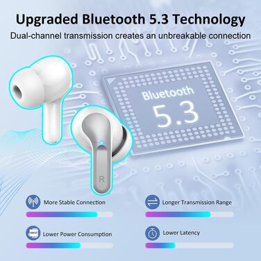 Навушники Bluetooth 2024, 48h бездротовий, 3D Hi-Fi, ENC з шумозаглушенням, IP7, LED, USB-C (сірий)