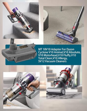 Заміна батареї JJXNDO Dyson V10 і адаптер для Li-ion Makita 18V, сумісний з пилососом Dyson V10