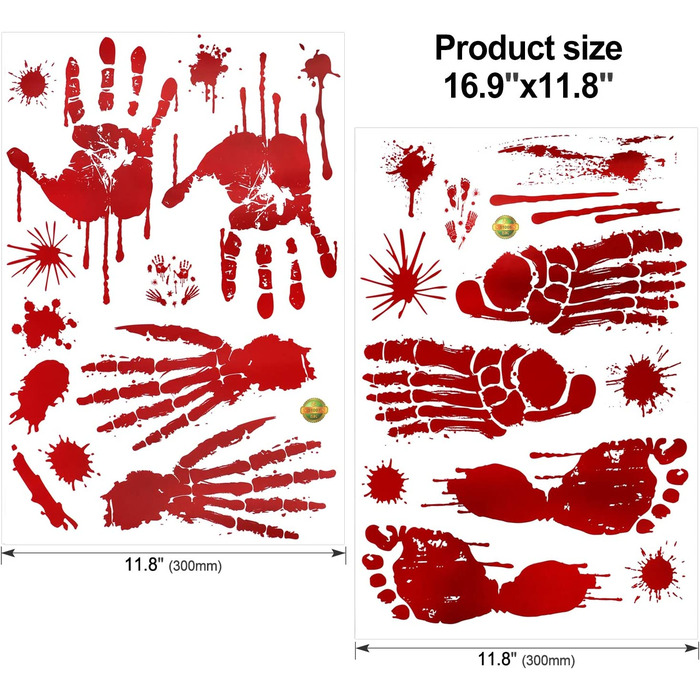 Наклейки на вікна HOWAF на Хелловін, 80 кривавих наклейок, прикраси вікон на Хелловін, криваві відбитки рук на дверях, наклейки на вікна для прикраси вікон на Хелловін (криваві 1)
