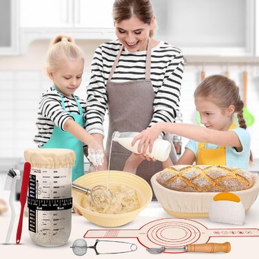 Набір для закваски з 16 частин: гнійники з силікону (круглі та овальні), скляні ємності для закваски - для професійного та домашнього випікання