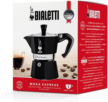 Культова еспресо-машина для приготування справжньої італійської кави, кавник Moka(130 мл), алюмінієвий, (1 чашка, чорний)