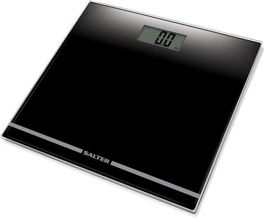Цифрові ваги для ванної кімнати Salter 9205 BK3R - ваги ваги для ваги тіла з 180 кг/400 фунтів, ваги для ванної кімнати з тонкою скляною платформою, РК-дисплей, що легко читається, ступінчаста активація, чорний, важить кг/ст/фунт Чорний один розмір