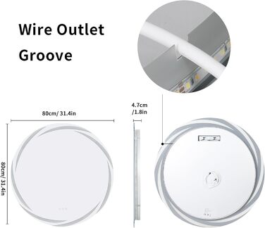 Дзеркало для ванної кімнати LUVODI кругле з підсвічуванням LED, 60 см, 3 кольори світла, регулювання яскравості, антизапарник, енергозберігаюче, для ванної, гостьової кімнати, туалету
