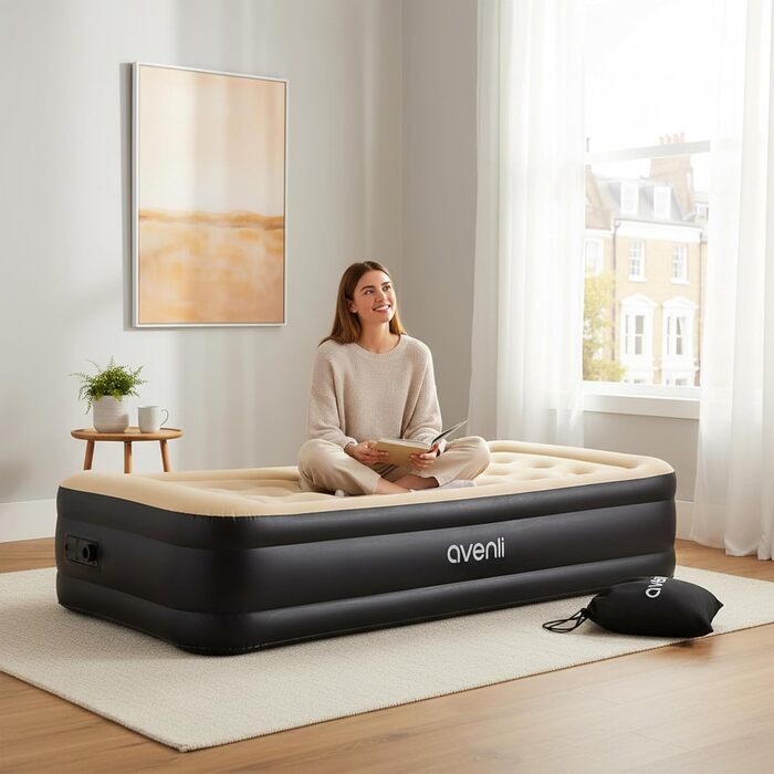 Надувний матрац-ліжко AVENLI для 2 осіб з самонадувною функцією, вбудованим насосом та флацелевою поверхнею (196x97x47 см)