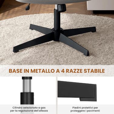 Офісне крісло Yaheetech з роликами, регульоване по висоті, з широким сидінням та середньою спинкою, для офісу та спальні (Світло-сірий)