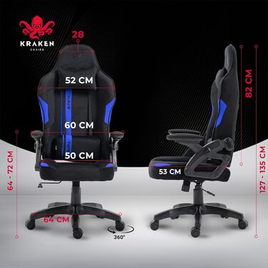 Крісло ігрове KRAKEN CHAIRS, тканинне, ергономічне, для геймерів, чорно-синій, до 130 кг