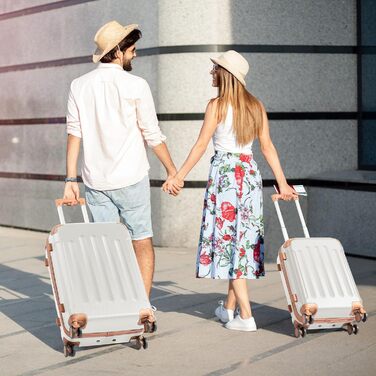 Набір валіз LEADZM 4 шт. з твердим корпусом (ABS), з колесами, для подорожей (бежево-коричневий, смугастий)